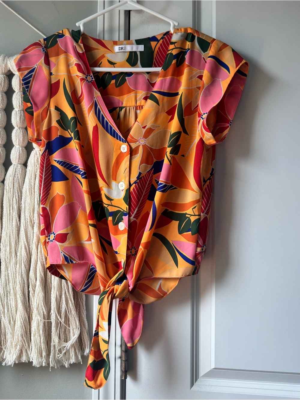 Anthropologie DR2 Women's XS Top V-Neck Cap Sleeve Boho Floral Multicolor